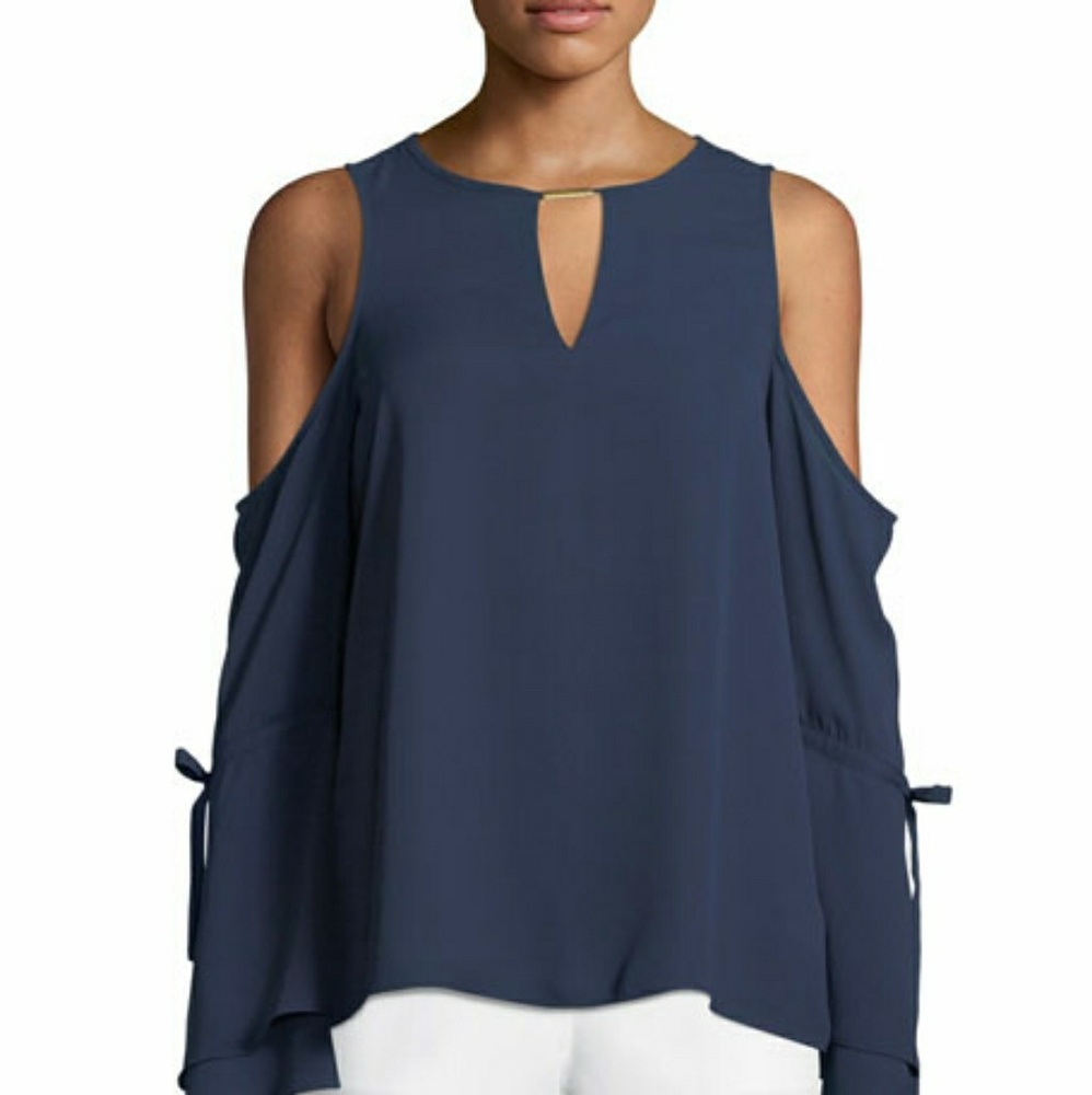 Michael Kors  cold shoulder top size med sky blue - Picture 2 of 6